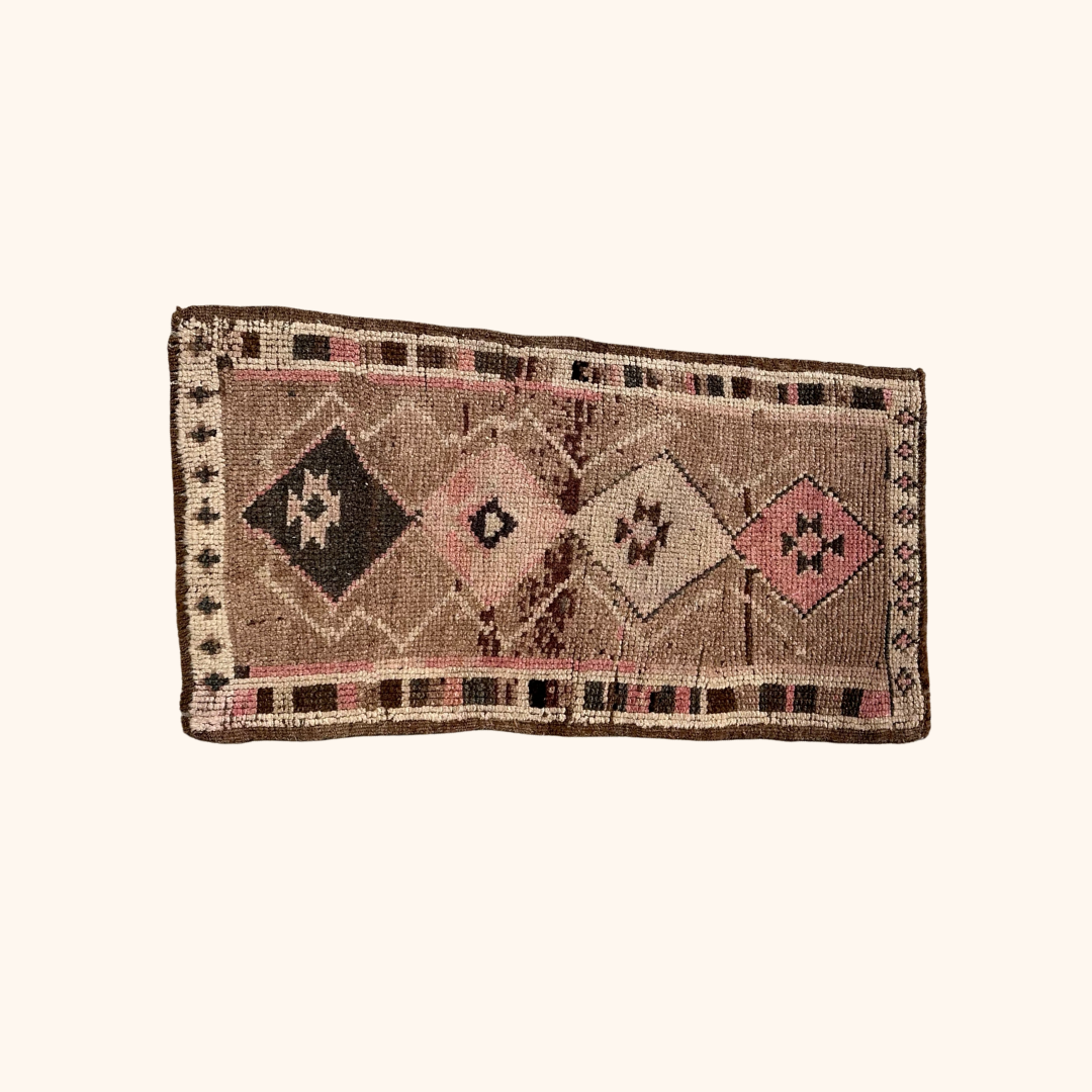 Tapis Yastik vintage , 100% laine noué main, 80cm x 43cm, 2'-7'' x 1'-5''