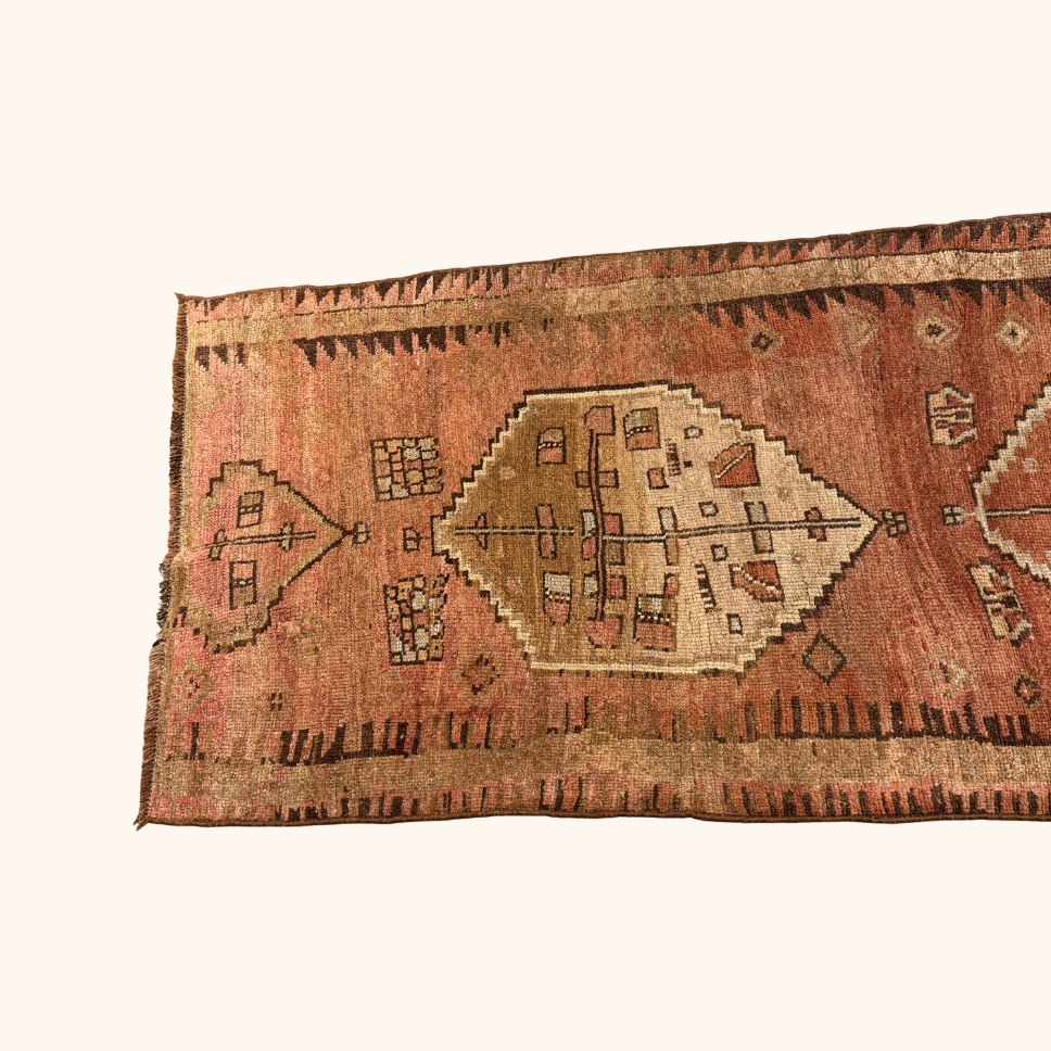 Tapis VINTAGE ancien, 100% laine noué main, 102cm x 410cm