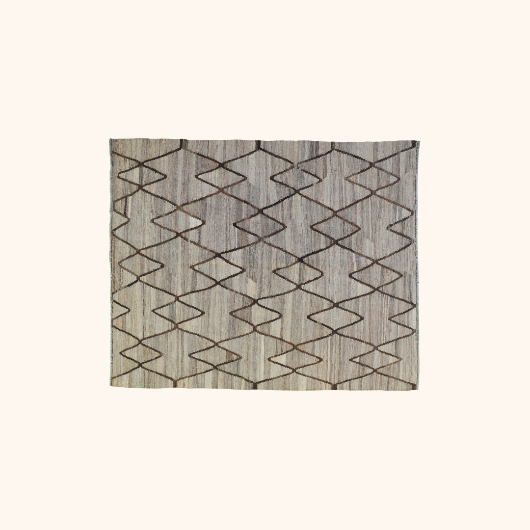 Tapis kilim naturel, laine noué main, 163cm x 200cm