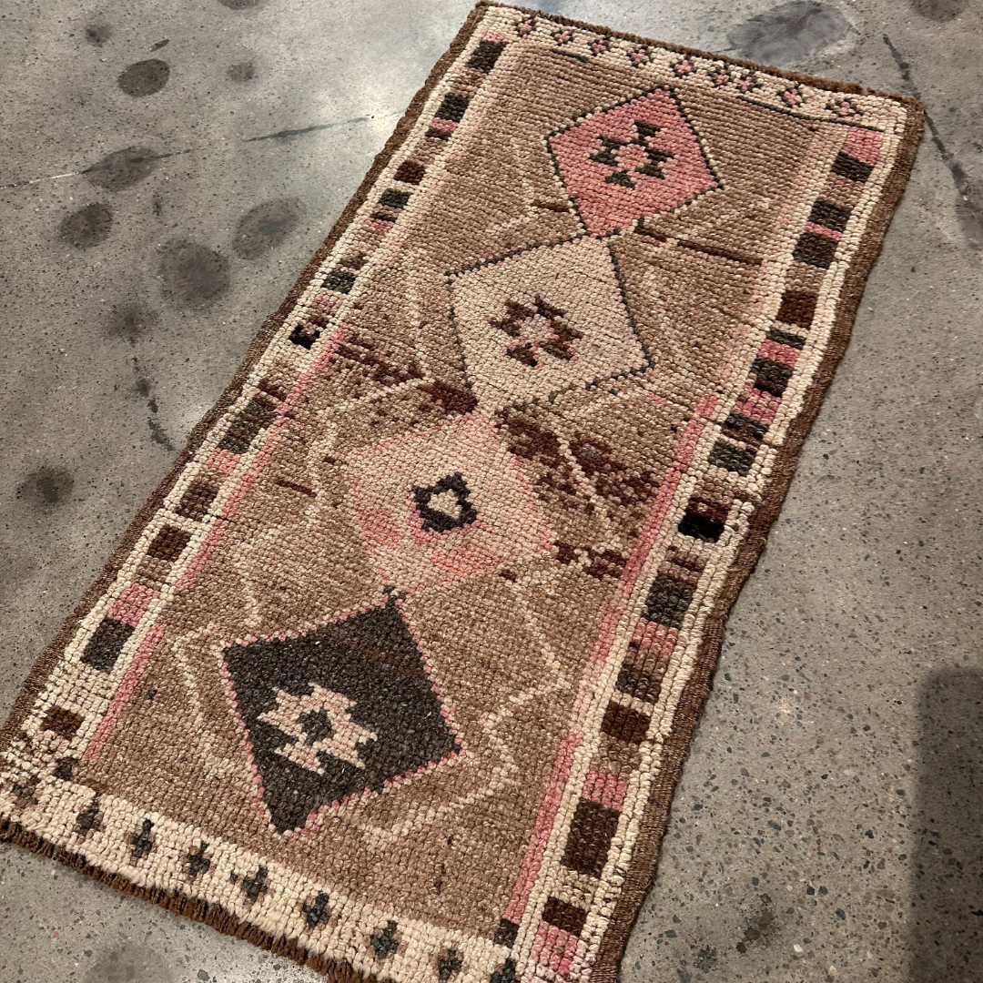 Tapis Yastik vintage , 100% laine noué main, 80cm x 43cm, 2'-7'' x 1'-5''