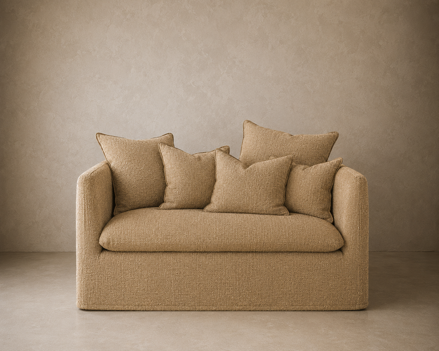 Canapé boho - Toile belsize upcyclée cappucino (144 x 97 x 80 cm)