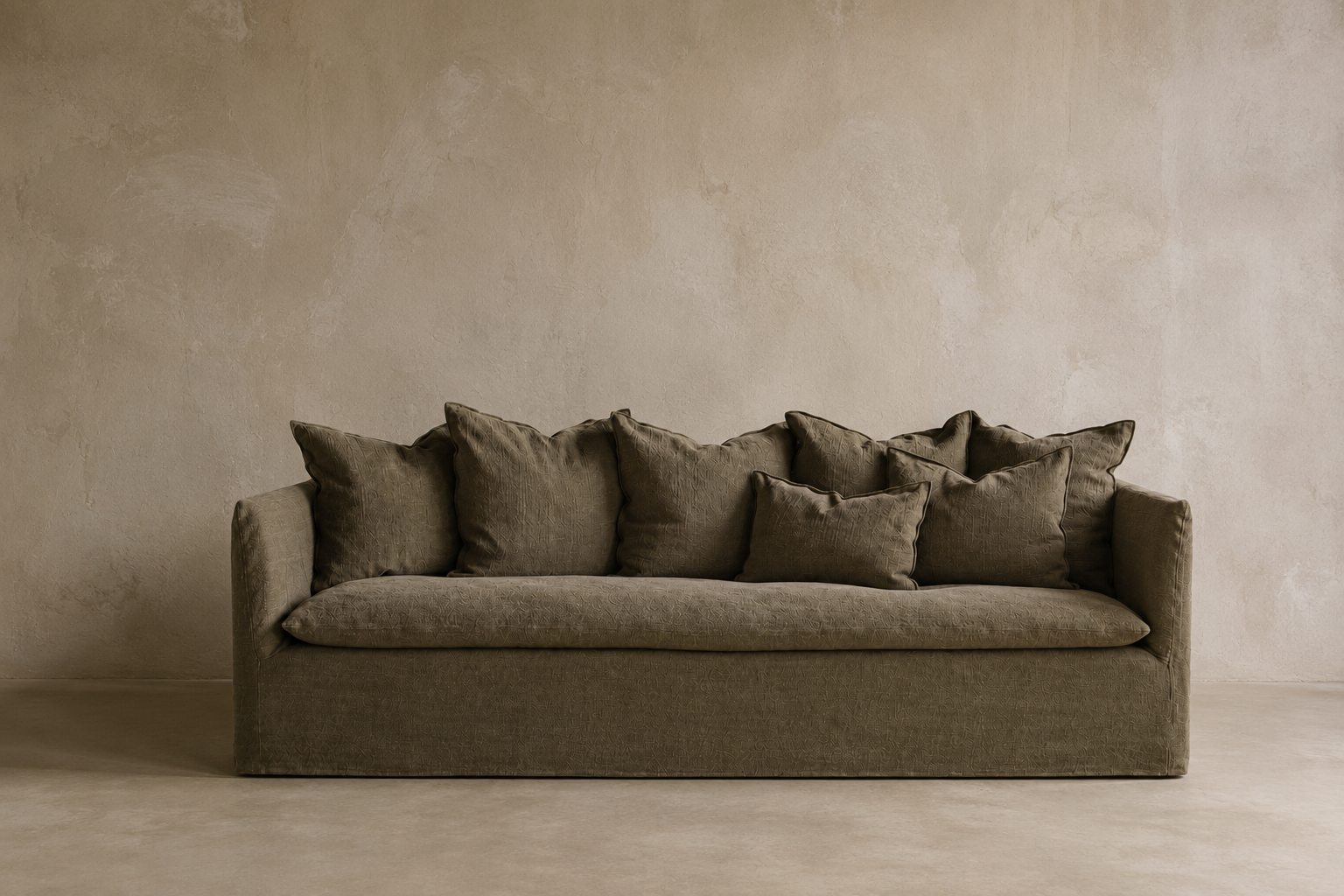 Canapé Boho - Toile Belsize Upcyclée - Kaki (230 x 97 x80cm)