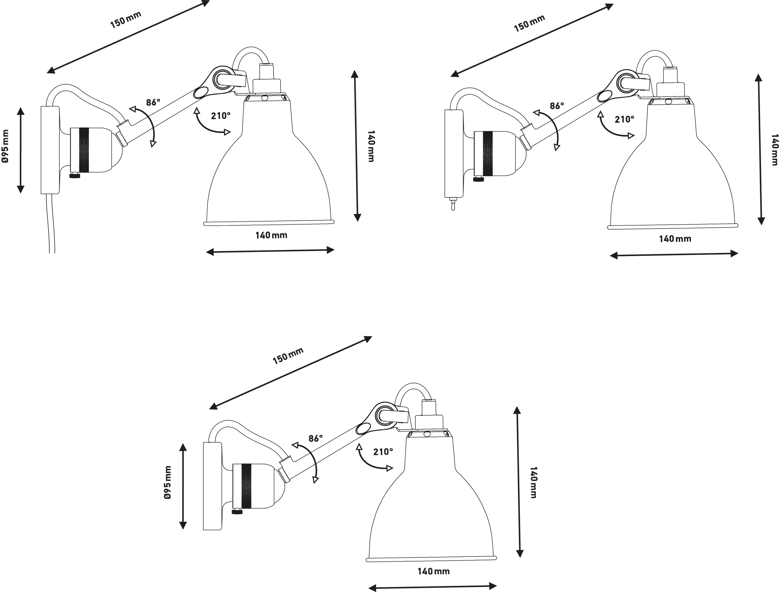 Lampe Gras N°304 wall lamp with switch