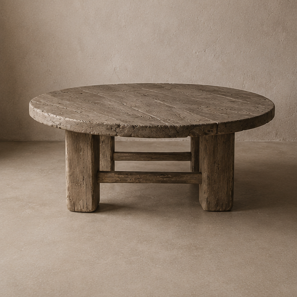 Table basse ronde style tofu - Pièce unique